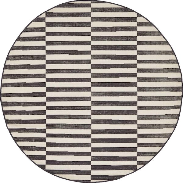 Unique Loom Williamsburg Striped Black 5' 0 x 5' 0 Round Rug