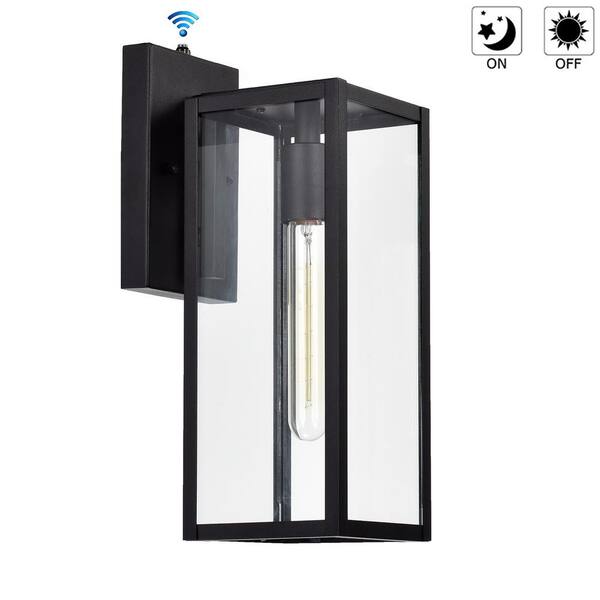 Jushua 1-Light Matte Black Outdoor Wall Lantern Sconce with Dusk to Dawn Sensor