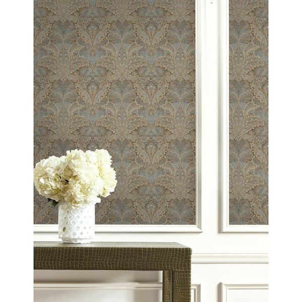 Oriental Damask Brown and Gold Paper Non Pasted Strippable Wallpaper Roll (Cover 56.00 sq. ft.)