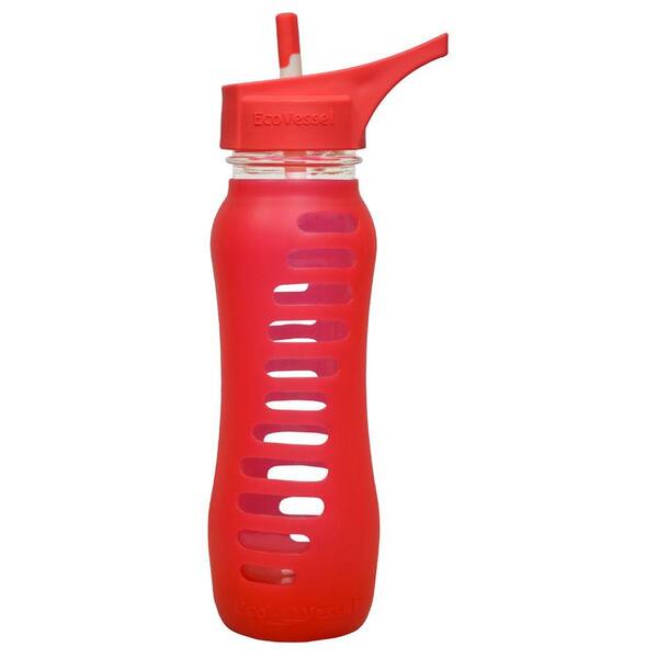 Eco Vessel 22 oz. Surf Sport Single Wall Glass Bottle with Straw Top - Raspberry Pink