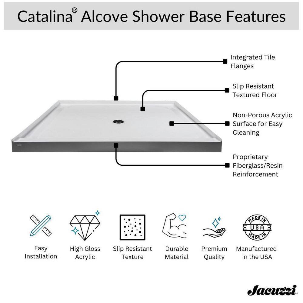 60" White Acrylic Single Threshold Rectangle Shower Base