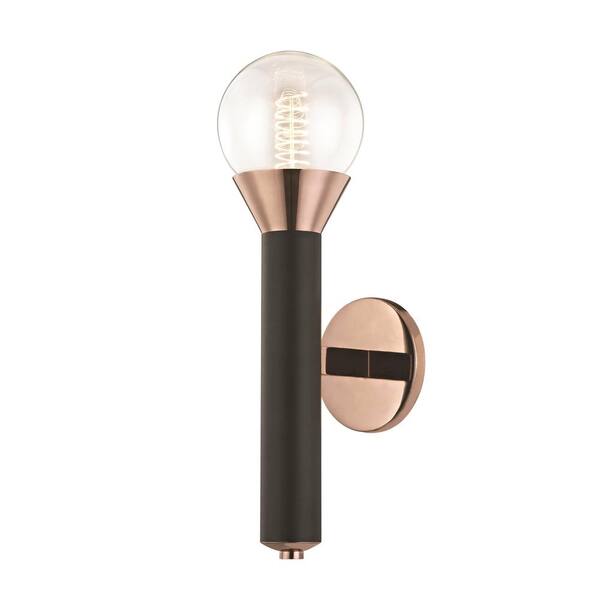 MITZI HUDSON VALLEY LIGHTING Via 1-Light Polished Copper Wall Sconce with Black Accents