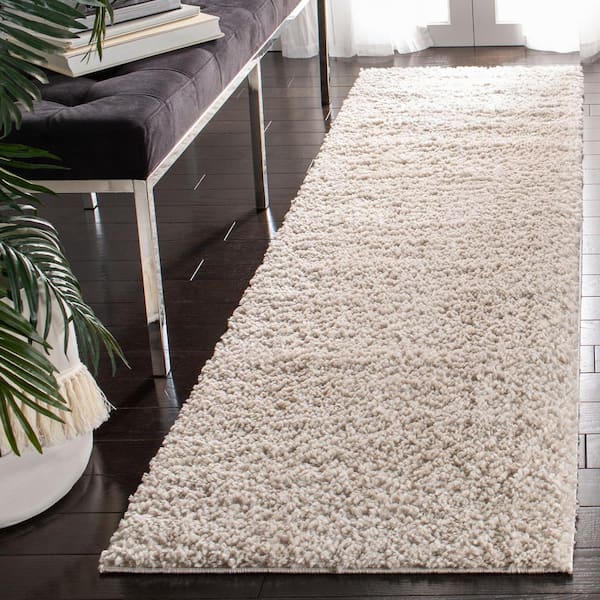 August 2 ft. x 18 ft. Beige Solid Color Runner Rug