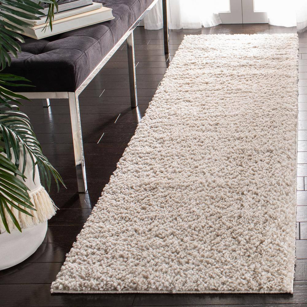 Beige Synthetic Easy Care Shag Runner Rug 2'3" x 6'
