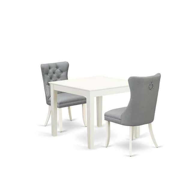 East West Furniture 3-Piece Linen White Finish Square Solid Wood Top Dining Table Set