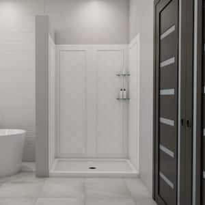 Slimline 48 in. x 32 in. x 72 in. Single Threshold Shower Pan Base in White with Shower Back Walls