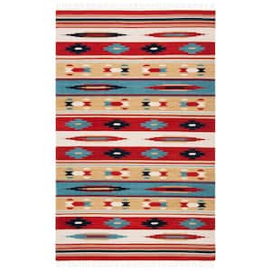 Kilim Beige/Red 4 ft. x 6 ft. Striped Native American Geometric Area Rug