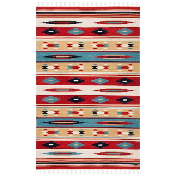 SAFAVIEH Kilim Beige/Red 5 ft. x 8 ft. Striped Native American Geometric Area Rug