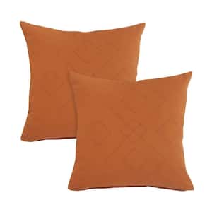 Daisy Burnt Orange Geometric Embroidered 20 in. x 20 in. Throw Pillow Set of 2