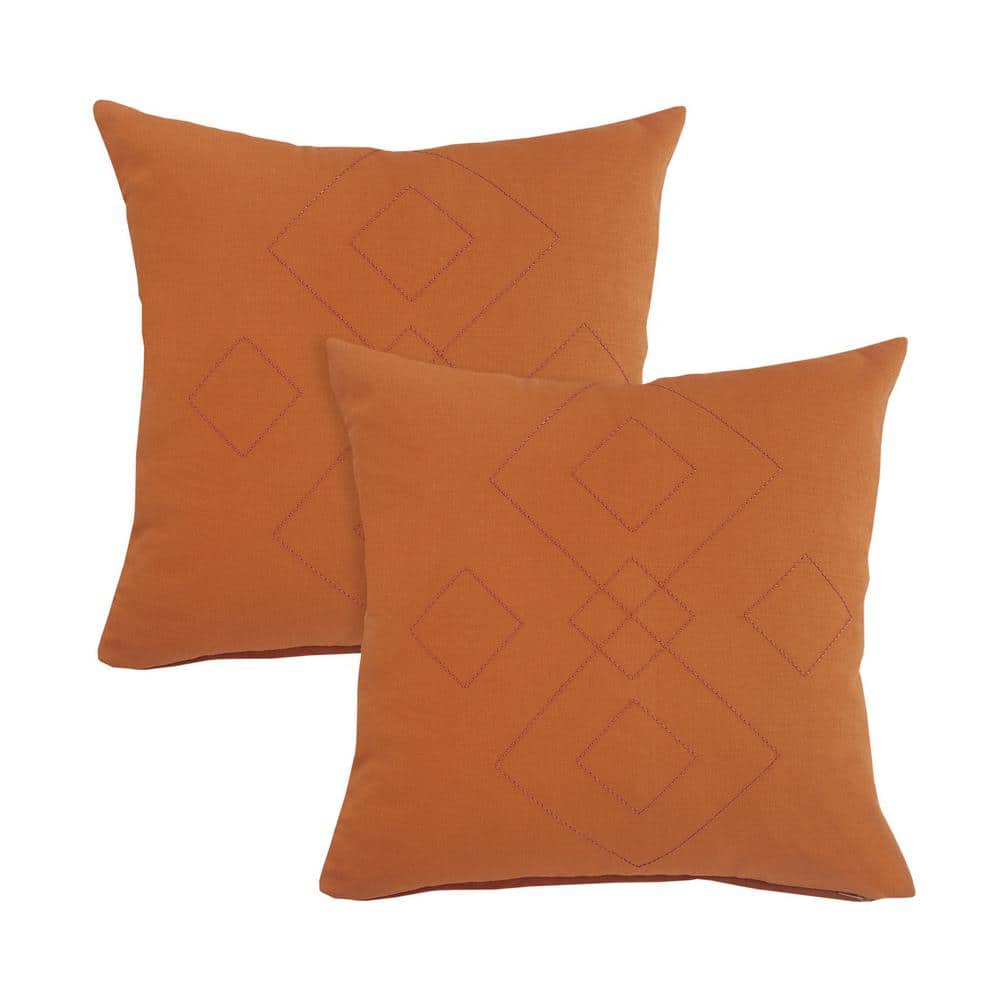 Daisy Burnt Orange Geometric Embroidered 20 in. x 20 in. Indoor Throw Pillo