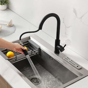 Single Handle Drip Free Pull Down Sprayer Kitchen Faucet with Spot Resistant Metal in Matte Black