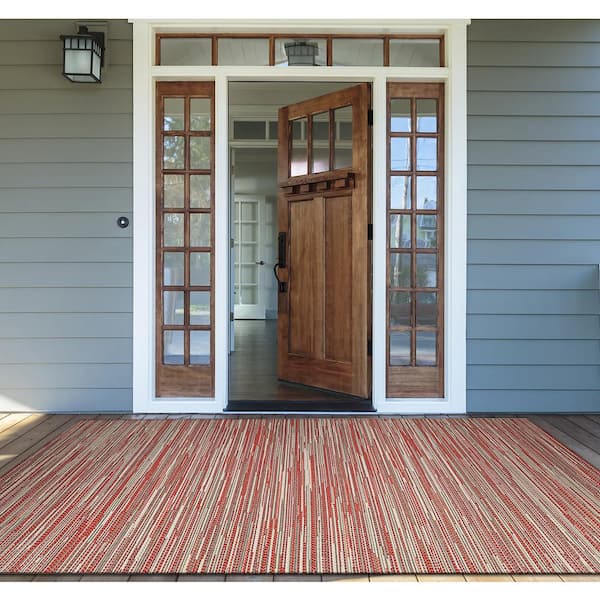 Monaco Alassio Sand-Maroon-Salmon 6 ft. x 9 ft. Indoor/Outdoor Area Rug