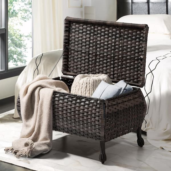 Brown Wicker Outdoor Patio Storage Coffee Table