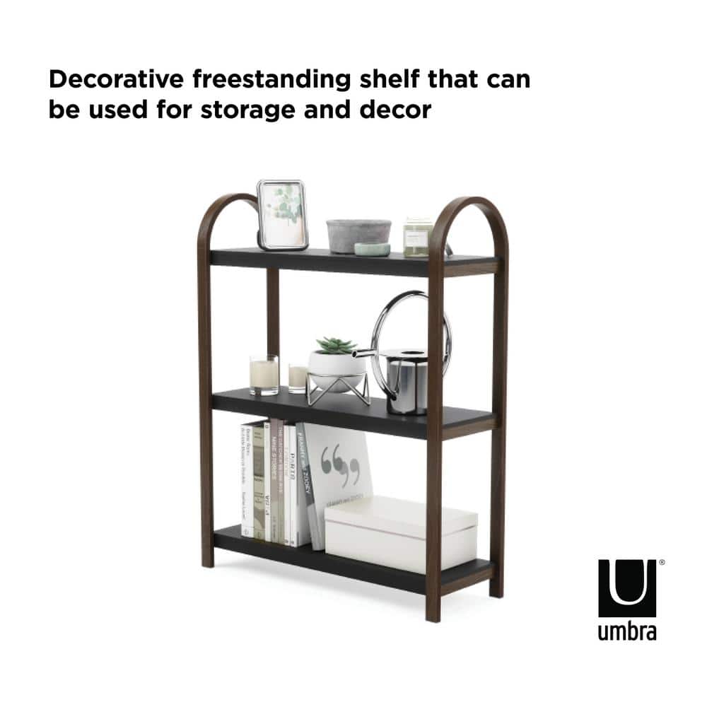 Bellwood Black/Walnut Wood Over-the-Toilet 3-Tier Bookshelf