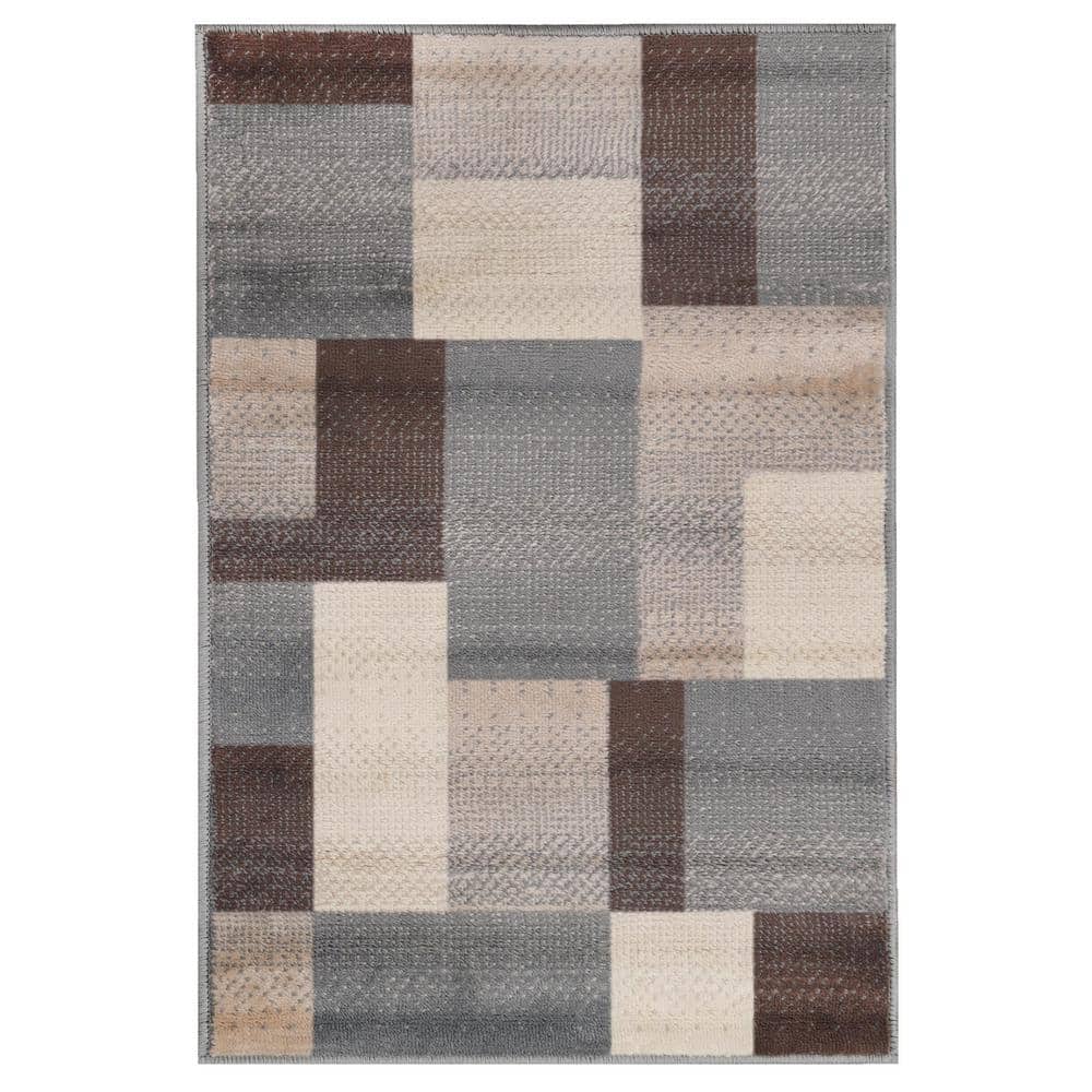 Gray Geometric Medium Pile Polypropylene Area Rug 4' x 6'