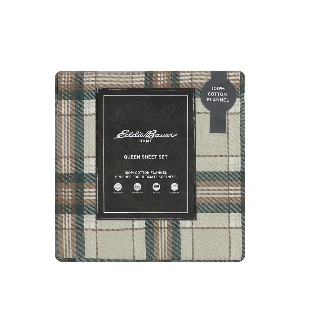 Edgewood Gray Plaid Cotton Flannel Queen Sheet Set