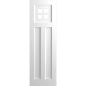 True Fit 12 in. x 25 in. Flat Panel PVC San Antonio Mission Style Fixed Mount Shutters, White (Per Pair)
