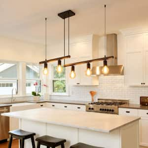 39.4 in 5-Light Vintage Cylinder Pendant Light Kitchen Island for Dining Room Hanging Light Fixture, No Bulbs Include