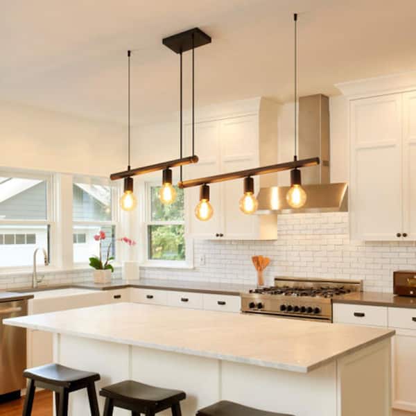 Sunpez 39.4 in 5-Light Vintage Cylinder Pendant Light Kitchen Island for Dining Room Hanging Light Fixture, No Bulbs Include