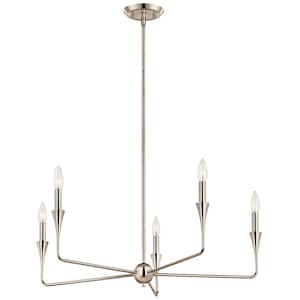 Alvaro 30.25 in. 5-Light Polished Nickel Modern Candle Chandelier for Dining Room