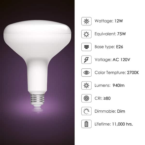 75-Watt Equivalent BR40 Dimmable LED Light Bulb Soft (6-Pack) BR401D12WE26120V2700K - Home Depot