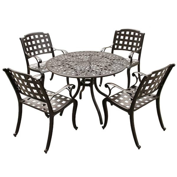 Oakland Living Brown 5-Piece Round Aluminum Mesh Outdoor Dining Set with 4-Chairs