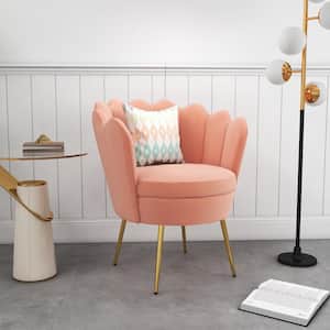 Mid-Century Modern Pink Tufted Velvet Accent Barrel Chair with Metal Legs(Set of 1)