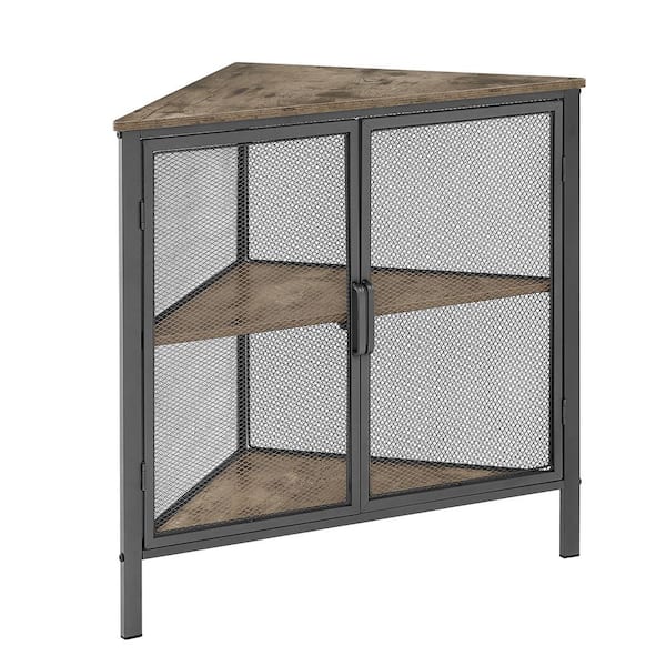 VECELO 3 Tier Corner Cabinet with Doors and Storage Shelves, Industria