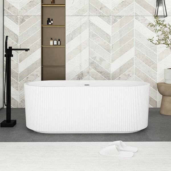 59 in. x 30 in. Acrylic Freestanding Soaking Bathtub in Glossy White