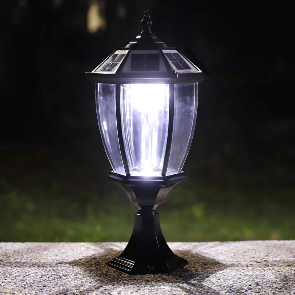 Black Aluminum Solar Post Light with Clear Glass