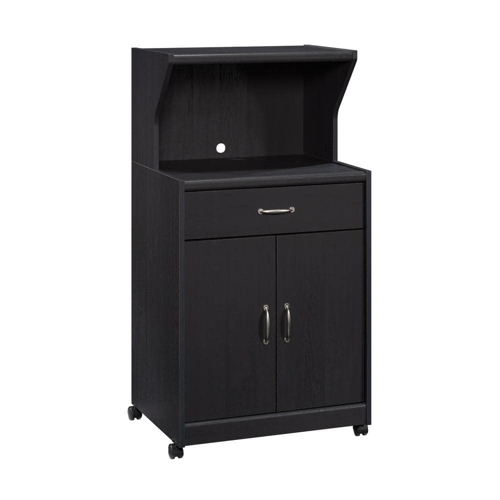 Raven Oak Wood Kitchen Cart with Storage and Wheels