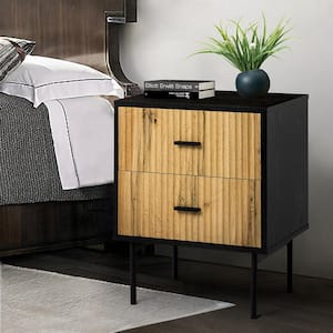 Orena 19.7 in. W x 15.7 in. D x 25.2 in. H 2-Drawer Black Nightstand with Metal Legs and Ample Storage Space