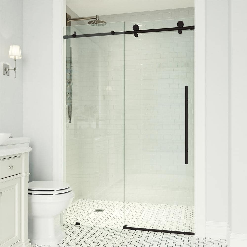 Elan E-Class Matte Black Frameless Sliding Shower Door 52-56" W x 76" H