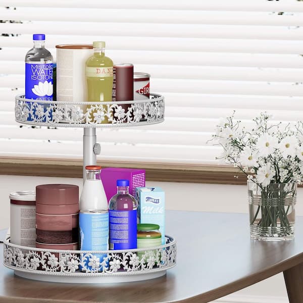 Unbranded Adjustable 2-Shelf White Metal Lazy Susan Turntable 12  Rotating Spice Rack Organizer for Kitchen Cabinet 29EPH020075