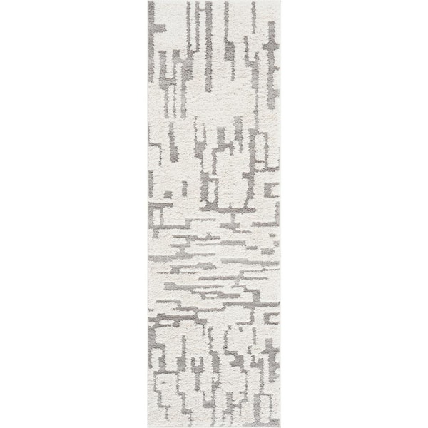 Tayse Rugs Artisan Shag Ivory 2 ft. x 8 ft. Abstract Indoor Runner Rug