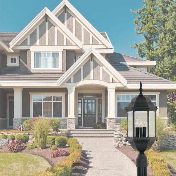 Erving 3-Light Black Cast Aluminum Line Voltage Hardwired Outdoor Wet-Rated Post Light with No Bulb Included