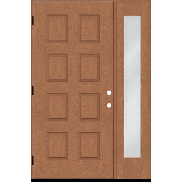 Steves & Sons Regency 57 in. x 96 in. 8-Panel RHOS AutumnWheat Stain Mahogany Fiberglass Prehung Front Door with 12 in. Sidelite