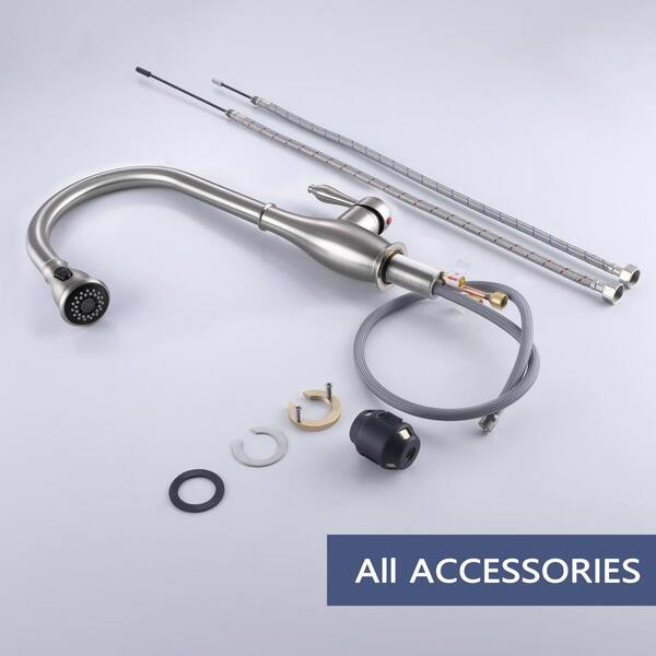 Satico 17.04 in. Single Handle Stainless Steel 360 ° Spout Swive Pull Down Sprayer Kitchen Faucet in Brushed Nickel