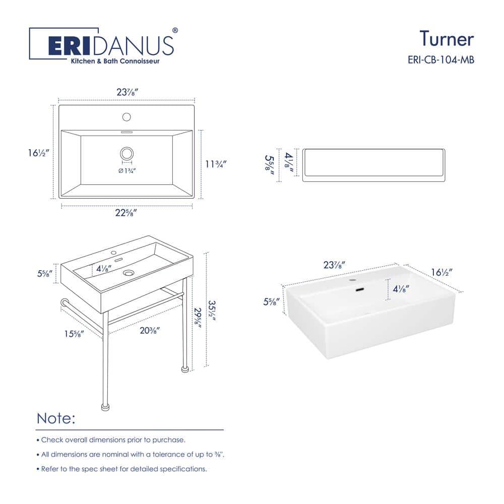Turner 24" Matte Black Ceramic Wall-Mount Console Sink