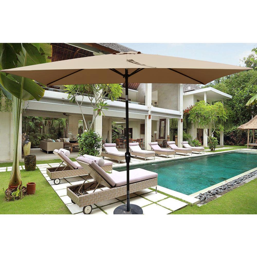 6 ft x 9 ft Outdoor Market Patio Umbrella with Crank and Button, Brown, For