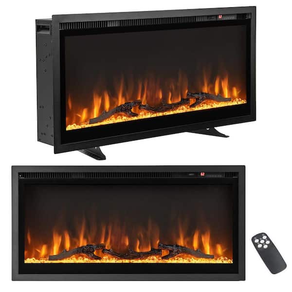 Costway 36 in. Wall Mounted Freestanding Recessed Metal Electric Fireplace in Brown with Remote Control