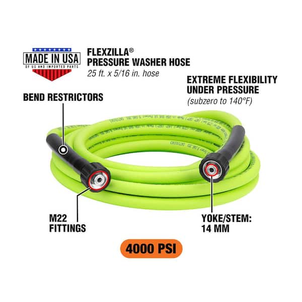 Flexzilla 5/16 in. x 50 ft. 4000 PSI Pressure Washer Hose with M22 Fittings  HFZPW40550M - The Home Depot