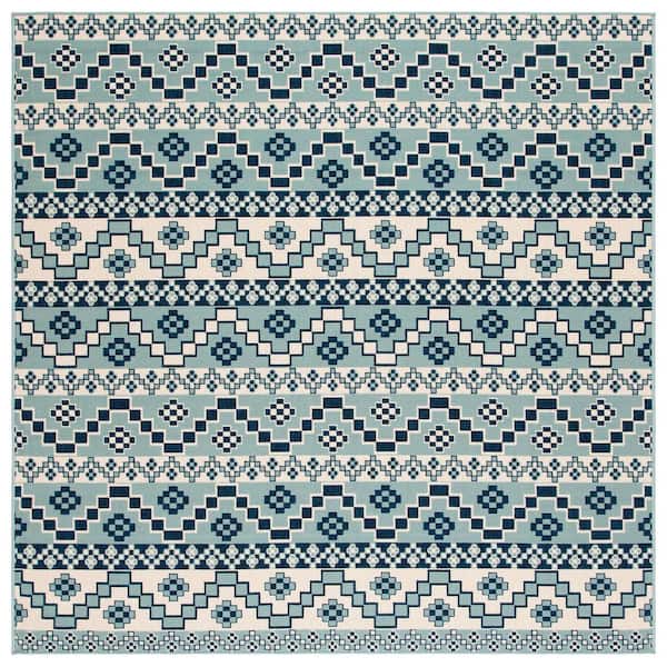 Veranda Turquoise/Blue 7 ft. x 7 ft. Aztec Tribal Indoor/Outdoor Square Area Rug