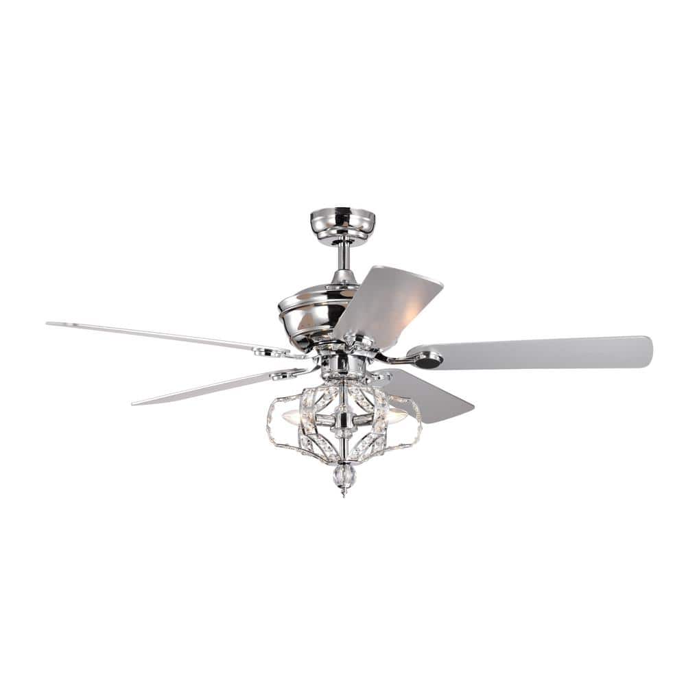 52 in. Indoor Chrome Crystal Ceiling Fan with Lights Fandelier Chandelier R