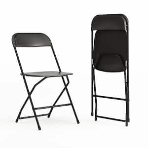 Black Plastic Seat with Metal Frame Folding Chair (Set of 2)