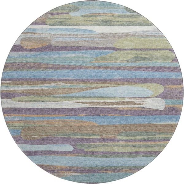 Mayfield Premium Machine Washable Abstract AMF2542 Purple 8 ft. x 8 ft. Round Rug