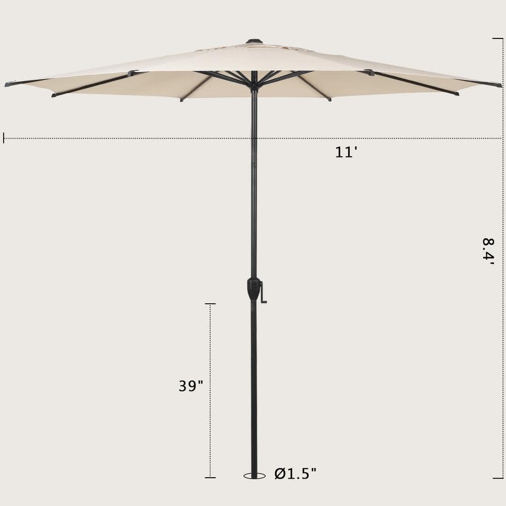 Lyon 11 ft Beige Steel Round Market Patio Umbrella
