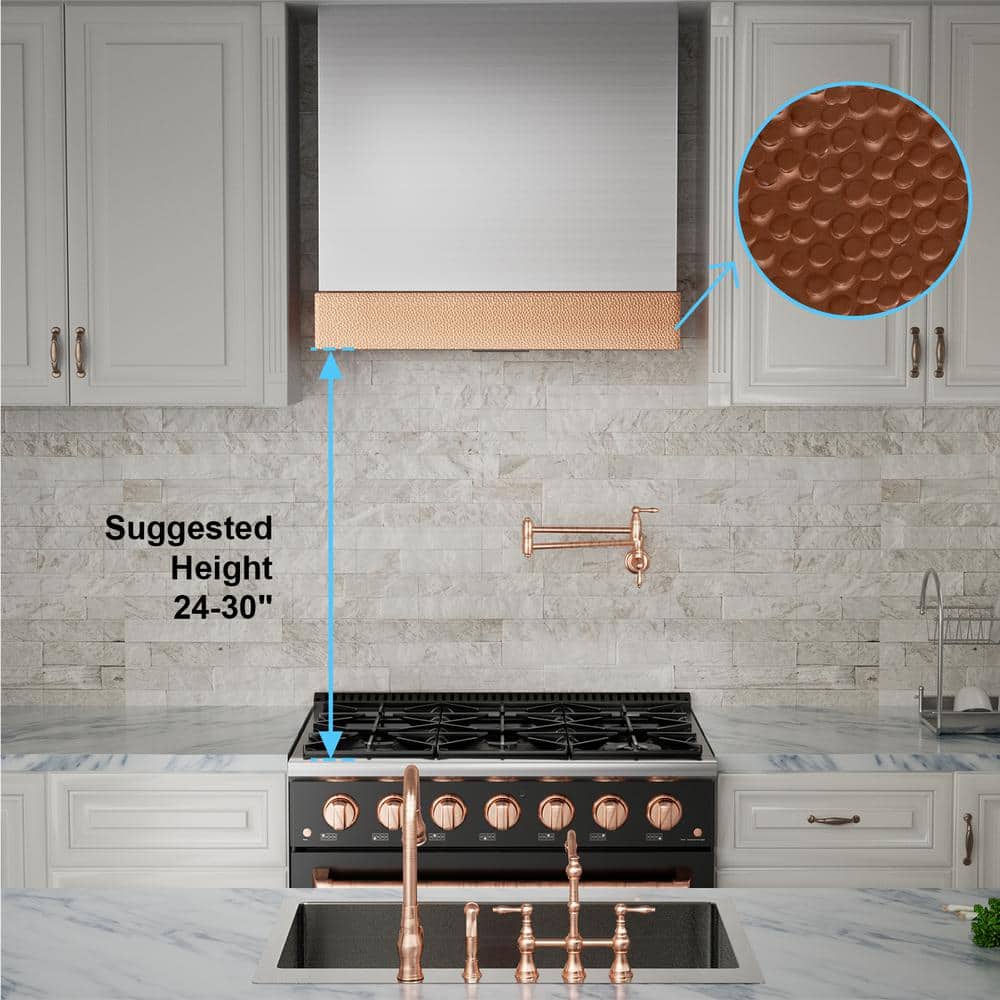 30 Inch Wall Mounted Stainless Steel Range Hood with Copper Trim