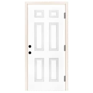 30 in. x 80 in. Element Series 6-Panel White Primed Steel Prehung Front Door Left-Hand Outswing with 6-9/16 in. Frame
