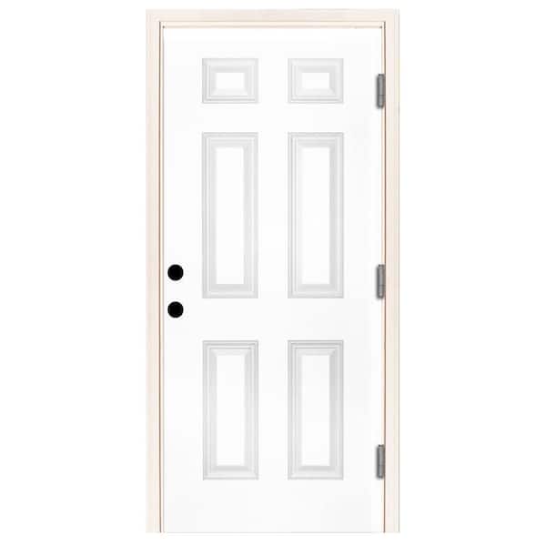Steves & Sons 30 in. x 80 in. Element Series 6-Panel White Primed Steel Prehung Front Door Left-Hand Outswing with 6-9/16 in. Frame